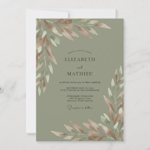 Olive Mauve Leafy Wedding Invitation