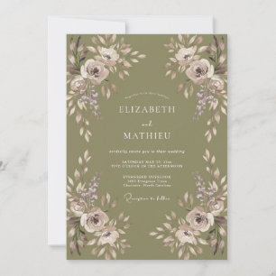 Olive Mauve Petal Wedding Invitation