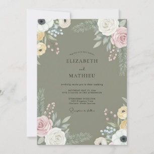 Olive Mauve Wildflower Wedding Invitation