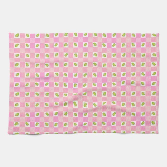 Olive Me Loves Olive You Retro Pink Olive Pattern  Tea Towel (Horizontal)