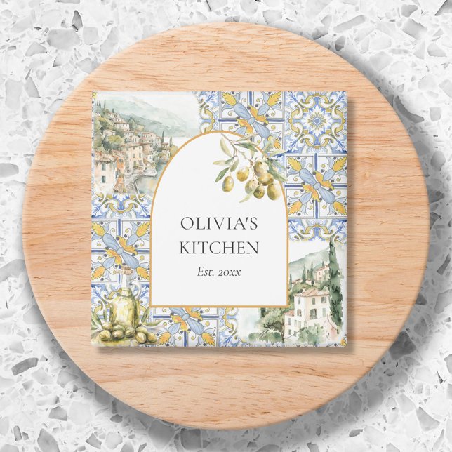 Olive Mediterranean Botanical Yellow Blue Magnet (Close up)