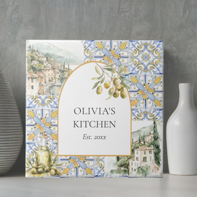Olive Mediterranean Yellow Blue Tile Pattern (In situ)