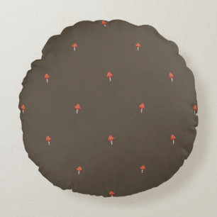 Olive Minimal Mushroom Woodland Pillow - Round