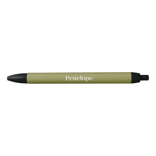 Olive Minimalist Personalised Black Ink Pen (Front)