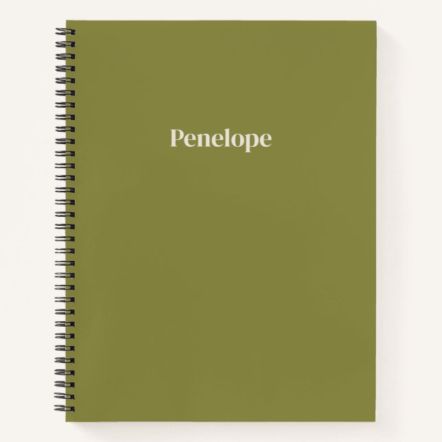 Olive Minimalist Personalised Spiral Notebook (Front)