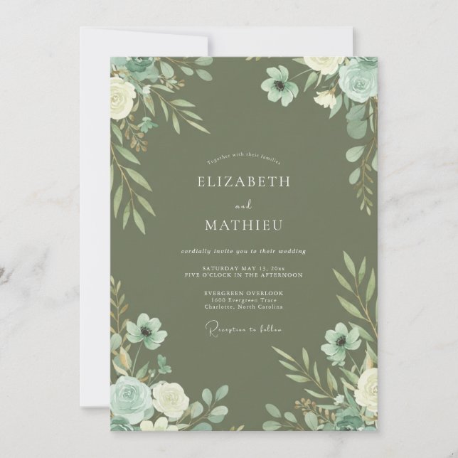 Olive Mint Wildflower Wedding Invitation (Front)