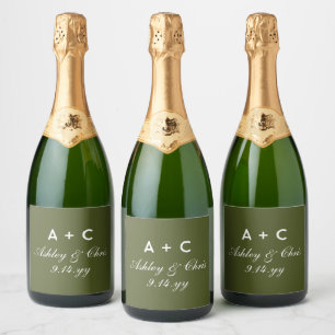 Olive Modern Personalised Champagne Wedding Dinner Sparkling Wine Label