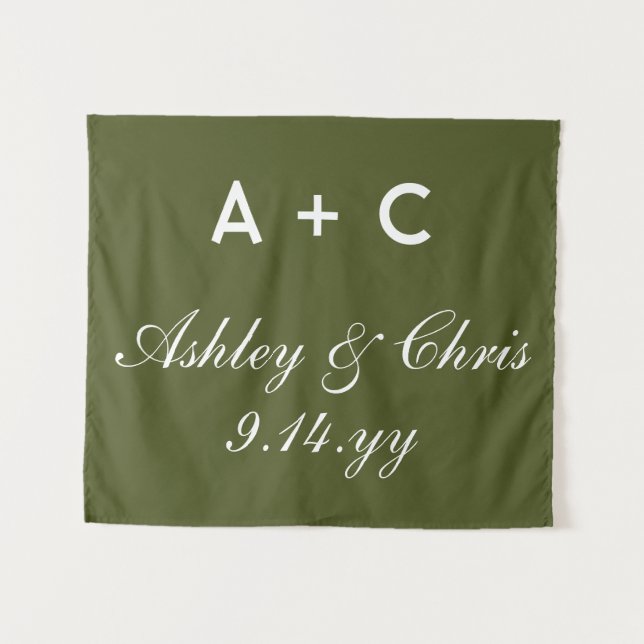 Olive Modern Personalised Wedding Reception Sign Tapestry (Front (Horizontal))