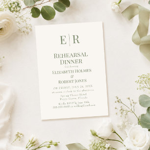 Olive Monogram Rehearsal Dinner Invitation