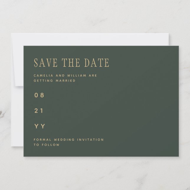 Olive Moss Green Gold Wedding SAVE THE DATE  (Front)
