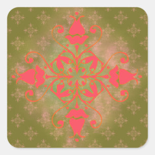 olive moss pink ornament floral background square sticker