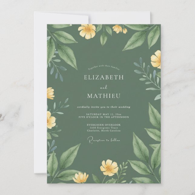Olive Mustard Peony Wedding Invitation (Front)