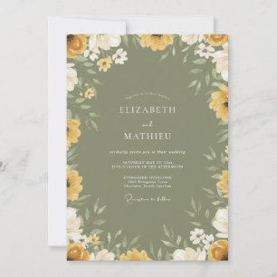 Olive Mustard Wildflower Wedding Invitation