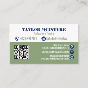 Olive & Navy Blue Professional Icons QR Code Business Card