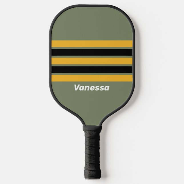 Olive Nightlight Across Striping with Name Pickleball Paddle (Front)