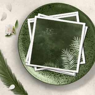 Olive Oasis Palm Leaves on Slate ID1324 Napkin