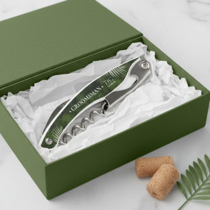 Olive Oasis Palm Leaves Pattern Groomsman ID1324 Corkscrew