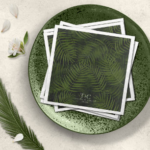 Olive Oasis Palm Leaves Pattern Wedding ID1324 Napkin