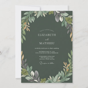 Olive Ochre Leafy Wedding Invitation