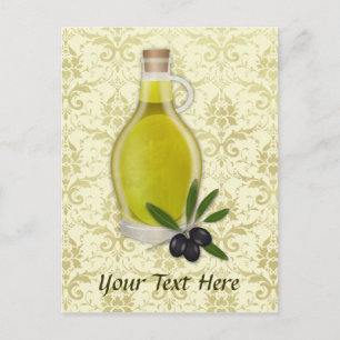 Olive Oil Bottle and Damask Pattern Postcard