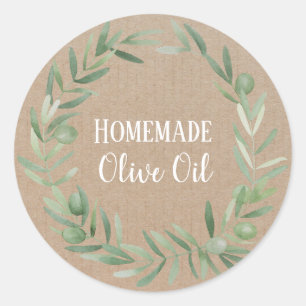 Olive Oil Bottle Rustic Watercolor Wreath Label