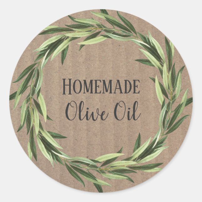 Olive Oil Bottle Rustic Watercolor Wreath Label (Front)