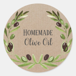Olive Oil Bottle Rustic Watercolor Wreath Label