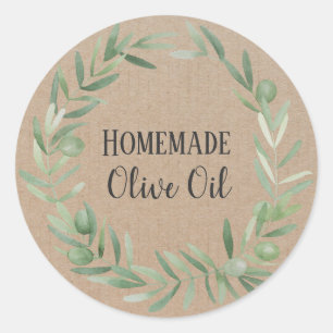 Olive Oil Bottle Rustic Watercolor Wreath Label
