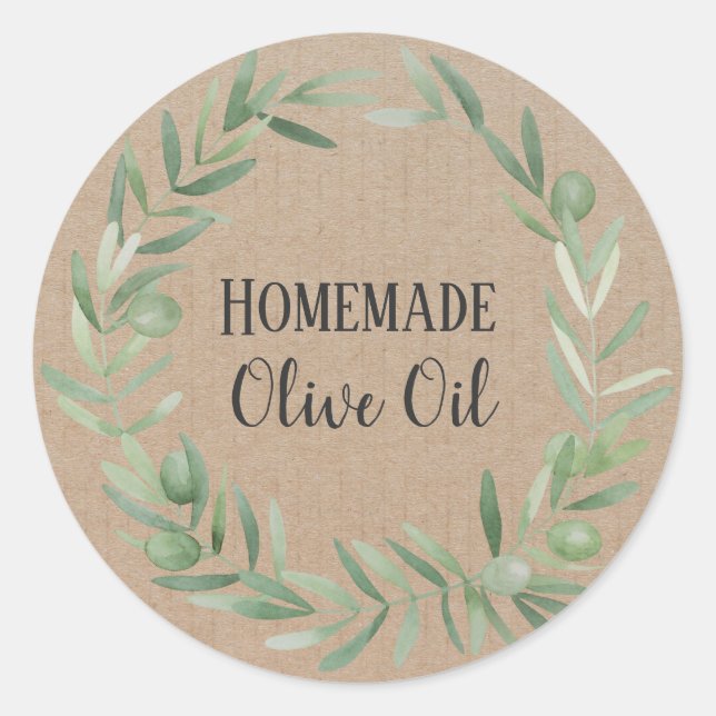 Olive Oil Bottle Rustic Watercolor Wreath Label (Front)