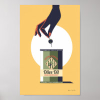 Olive oil can retro vintage poster kitchen