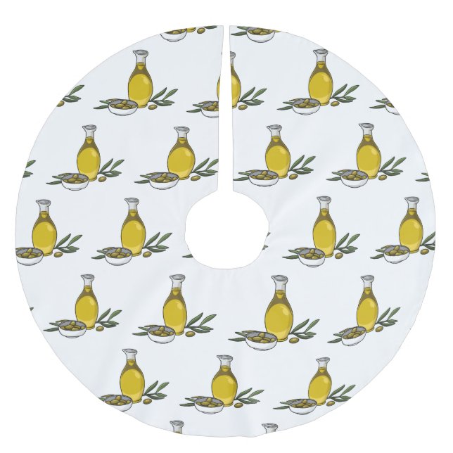 Olive oil cartoon illustration  brushed polyester tree skirt (Front)