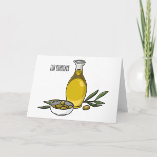 Olive oil cartoon illustration card
