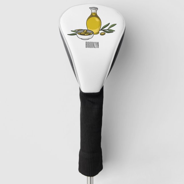 Olive oil cartoon illustration  golf head cover (Front)