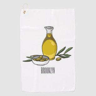 Olive oil cartoon illustration golf towel