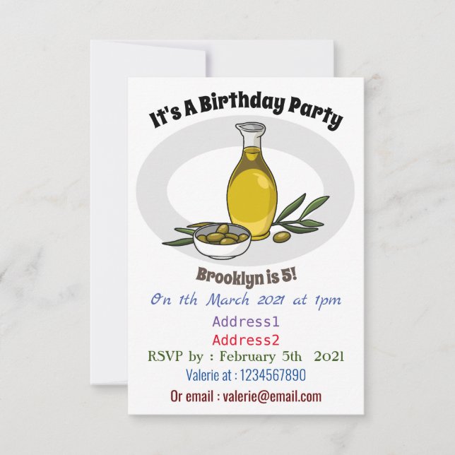 Olive oil cartoon illustration invitation (Front)