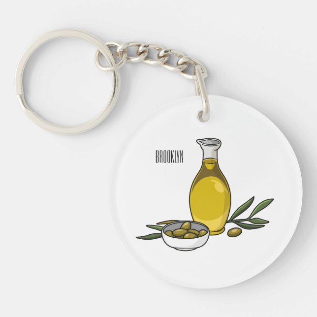 Olive oil cartoon illustration  key ring (Front)