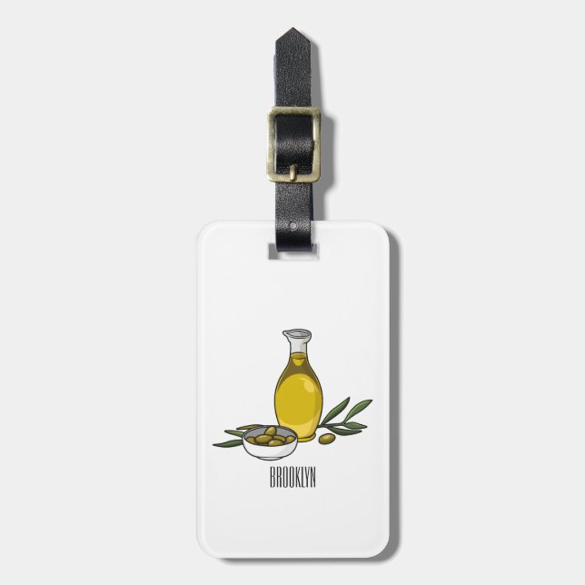 Olive oil cartoon illustration luggage tag (Front Vertical)