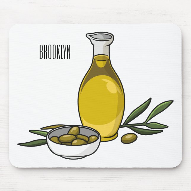 Olive oil cartoon illustration  mouse mat (Front)