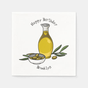 Olive oil cartoon illustration napkin