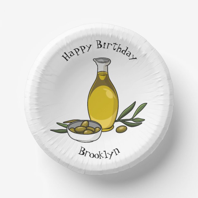 Olive oil cartoon illustration paper plate (Front)