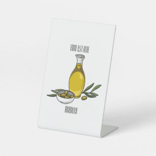 Olive oil cartoon illustration  pedestal sign