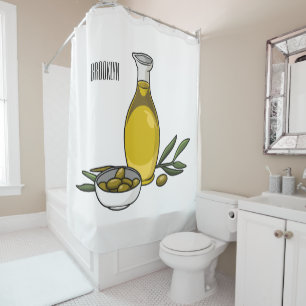 Olive oil cartoon illustration shower curtain