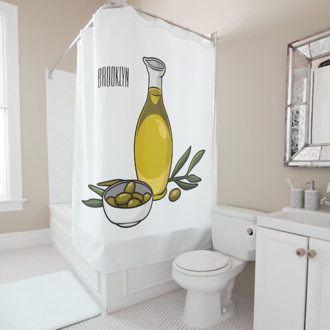 Olive oil cartoon illustration  shower curtain (In Situ)