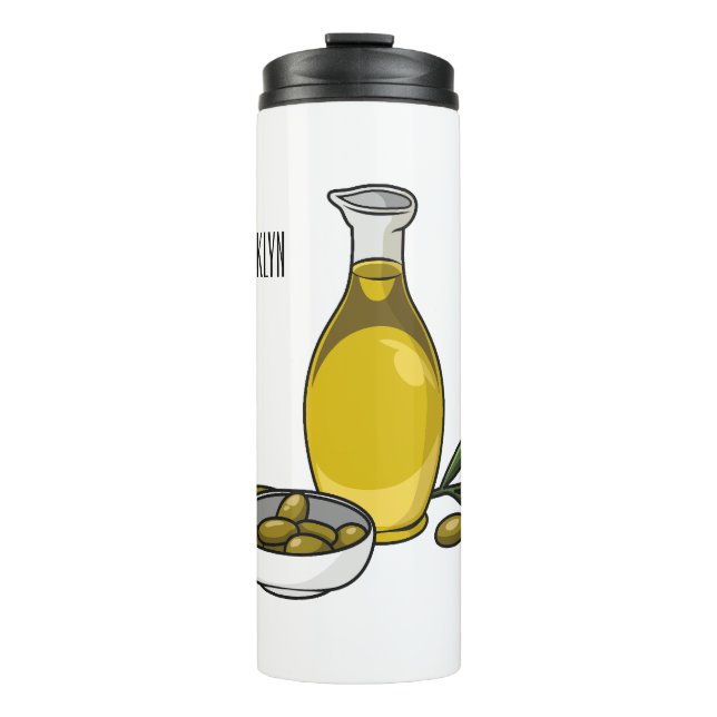 Olive oil cartoon illustration  thermal tumbler (Front)