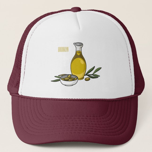 Olive oil cartoon illustration  trucker hat (Front)