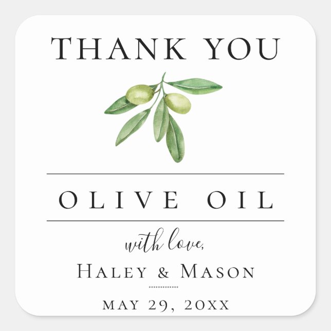 Olive Oil Favour Thank You Square Sticker (Front)