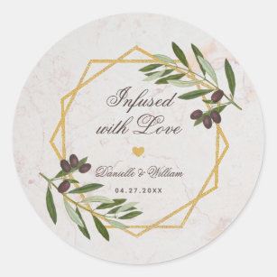 Olive Oil Infused with Love Foliage Wedding Favour Classic Round Sticker