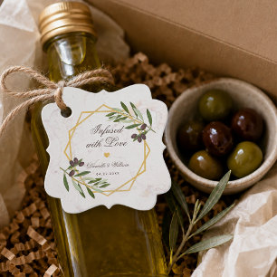 Olive Oil Infused with Love Gold & Foliage Wedding Favour Tags