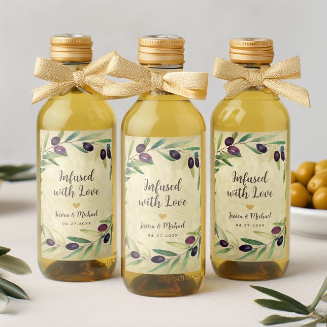 Olive Oil Infused with Love Rustic Wedding Favours Wine Label (Creator Uploaded)