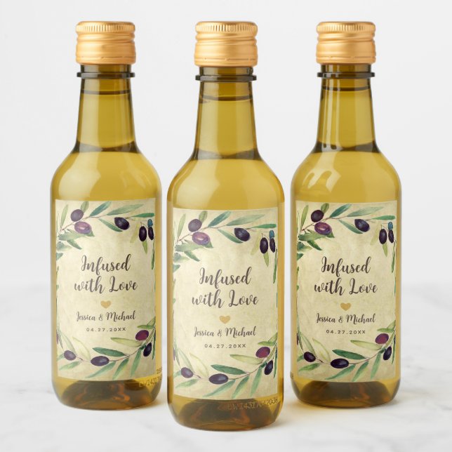 Olive Oil Infused with Love Rustic Wedding Favours Wine Label (Bottles)
